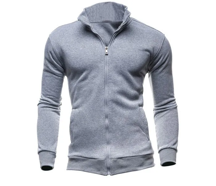 Veste Zippé Col Montant Gris Clair Homme