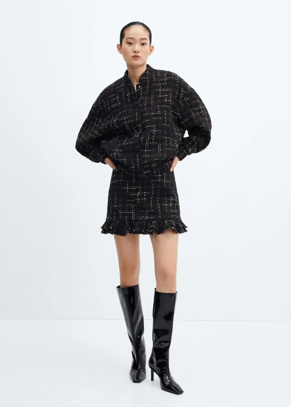 Vestes Et Blazers | Femme MANGO Veste Bomber Tweed Noir
