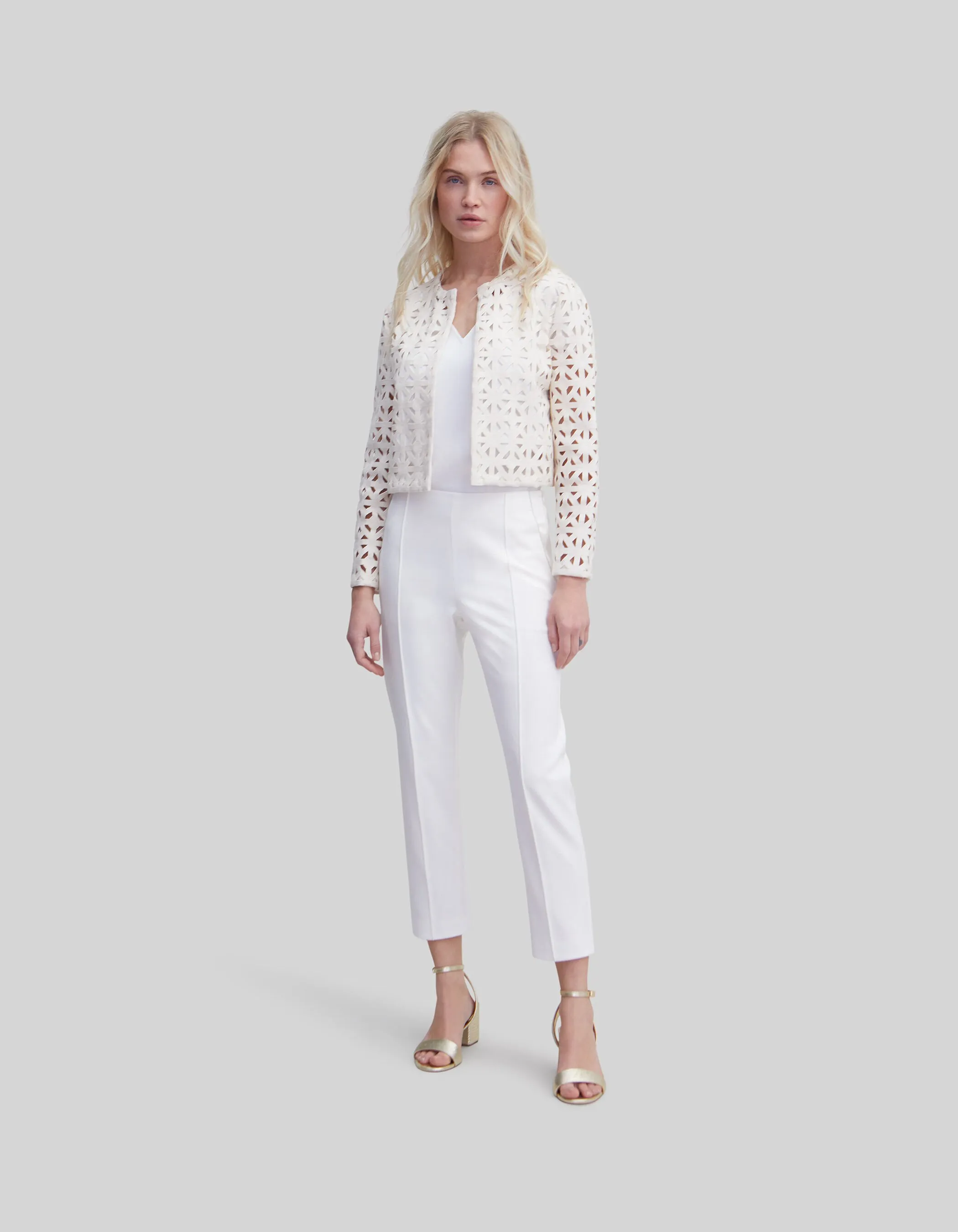 White Suit Pants with Microbead Detail for Women