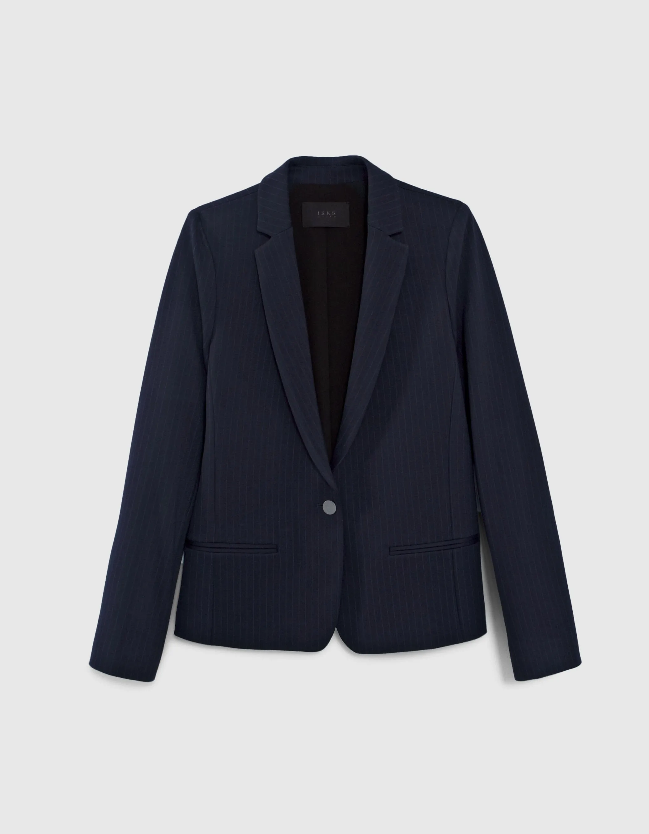 Women's Navy Striped Knit Suit Jacket