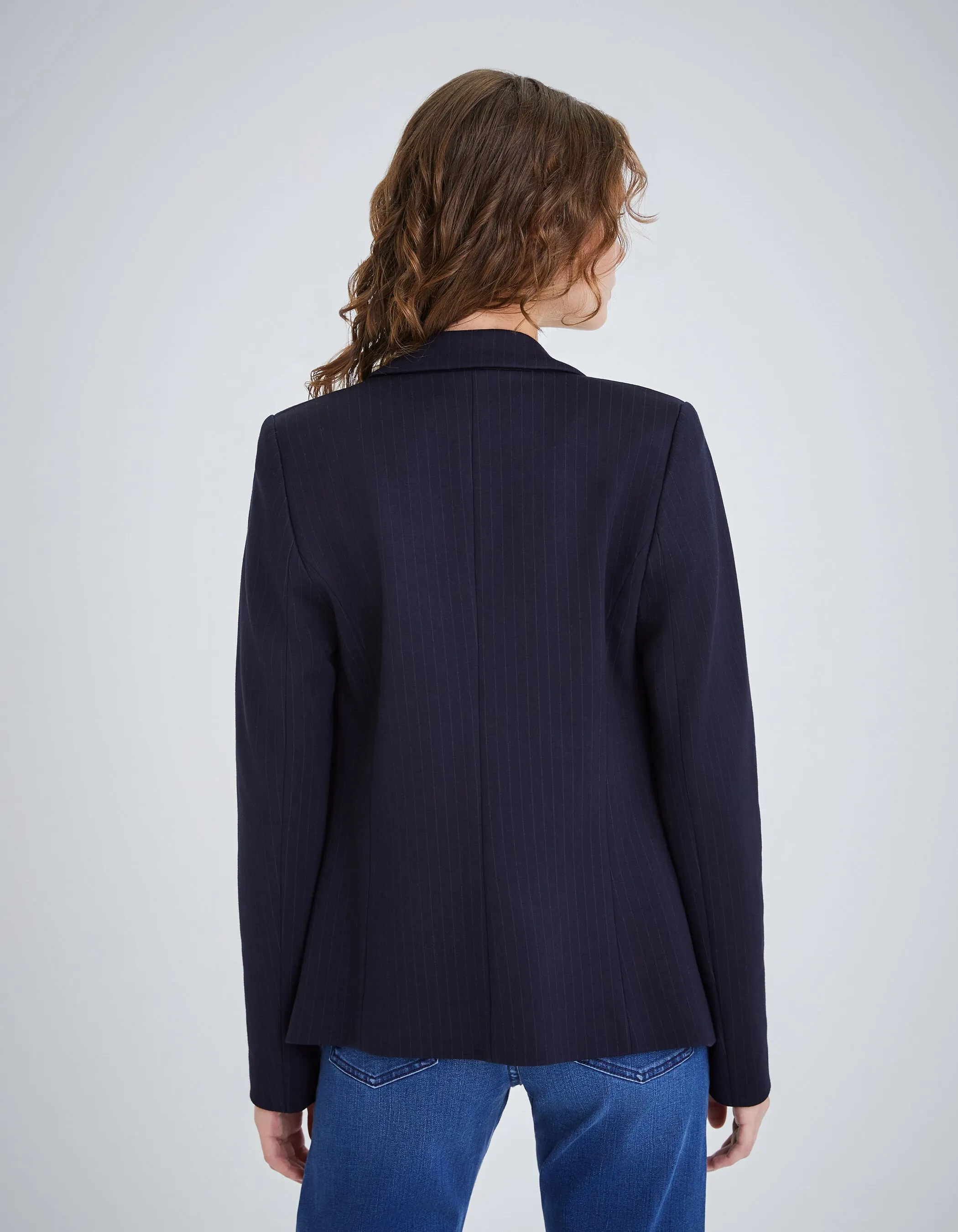 Women's Navy Striped Knit Suit Jacket