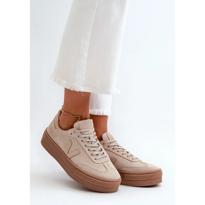 Zazoo N1100S2 Women's Beige Suede Platform Baskets