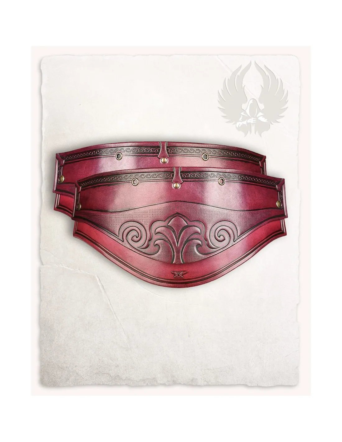 Épaulières médiévales modèle Artemis, cuir rouge (2ème édition) ⚔️ Boutique