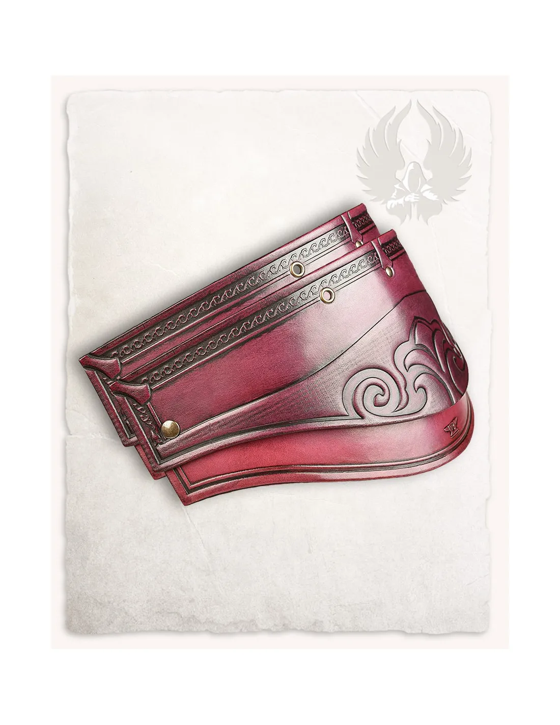 Épaulières médiévales modèle Artemis, cuir rouge (2ème édition) ⚔️ Boutique